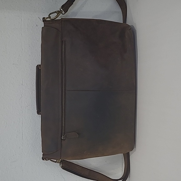 KomalC Unisex 16" Brown Genuine Leather Briefcases Laptop Messenger Bag - Picture 2 of 13